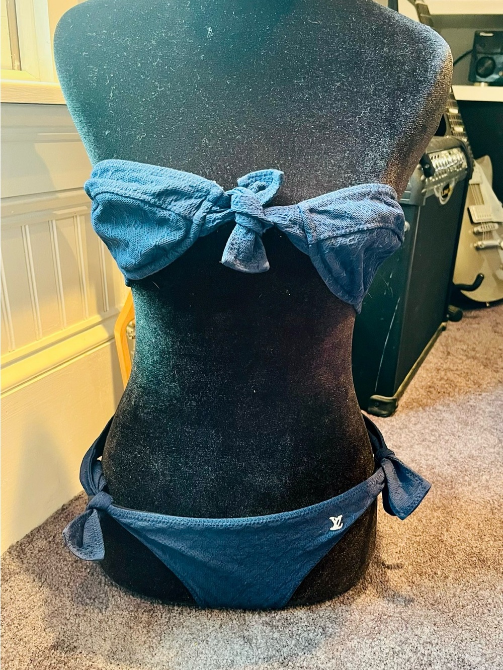 Vintage Louis Vuitton Navy Tie-Front Bikini size 40